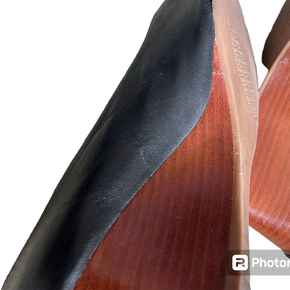 Tory Burch Lowell II Black Peep Toe Wedges Size 8M - Picture 9 of 10